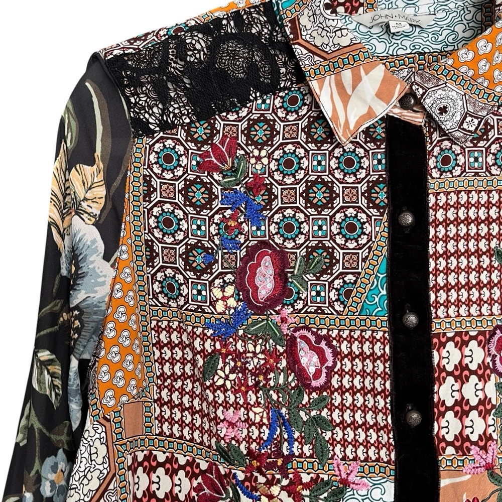 John Mark Floral Patchwork Embroidered Beaded But… - image 3